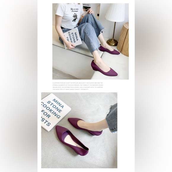 Women's Wedge Pumps Closed Toe Slip on  Waterproof Pointed Toe Ballet Flat Shoes - Picture 4 of 5